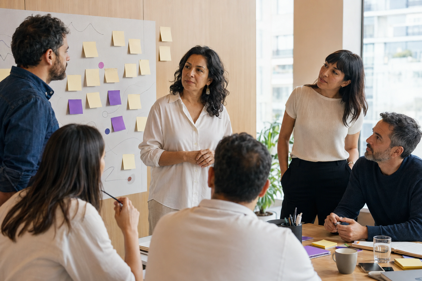 Facilitadora acompañando una sesión de trabajo colaborativo