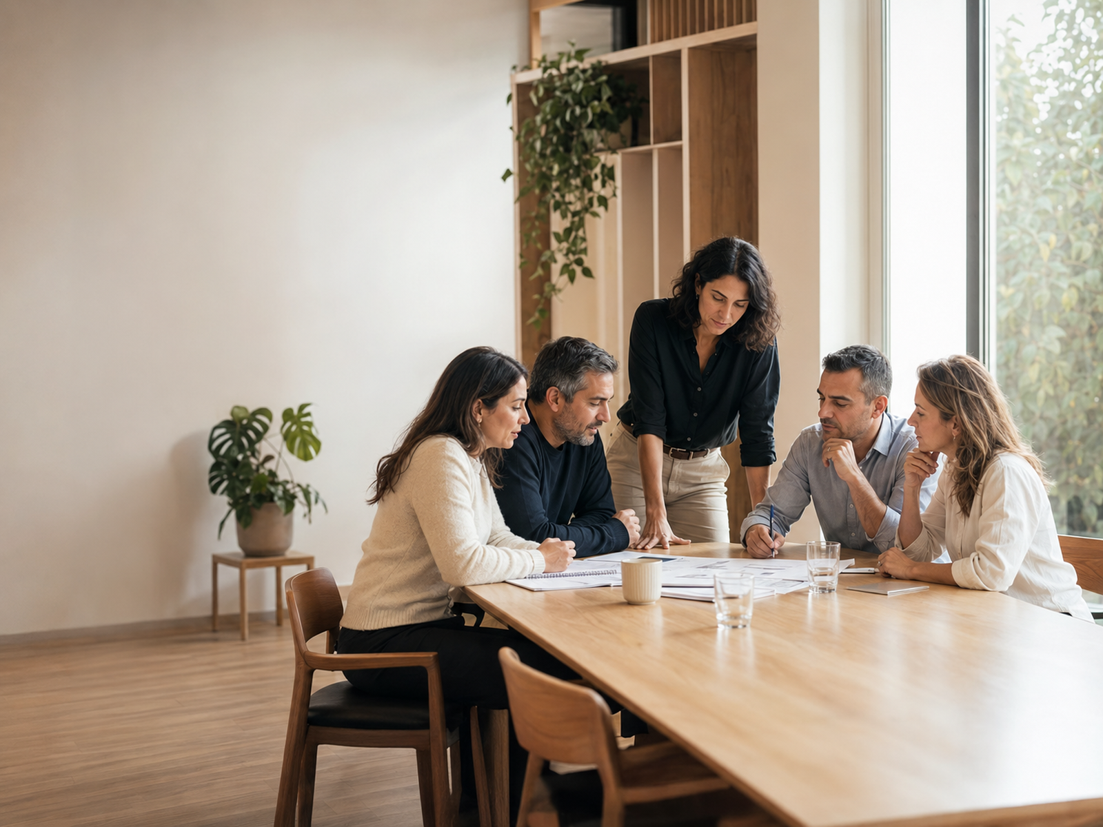 Equipo profesional participando de una conversación estratégica